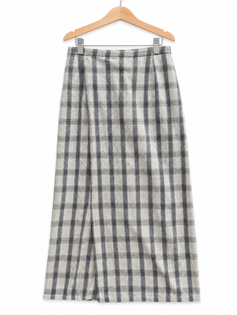 Picante Vintage Plaid Wrap Midi Skirt Light Blue Grey 100% Cotton Academia